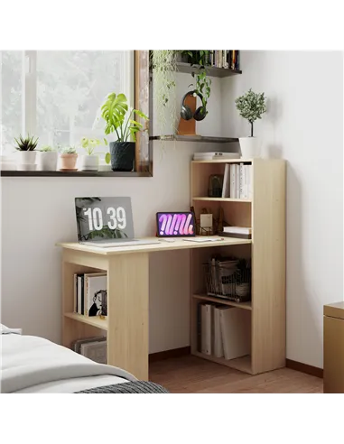 HOMCOM 120cm Computer Desk, Wooden PC Laptop Table with 6-Tier Storage Bookshelves, Home Office Working Study Desk, Writing Work