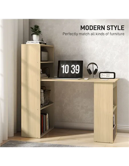 HOMCOM 120cm Computer Desk, Wooden PC Laptop Table with 6-Tier Storage Bookshelves, Home Office Working Study Desk, Writing Work