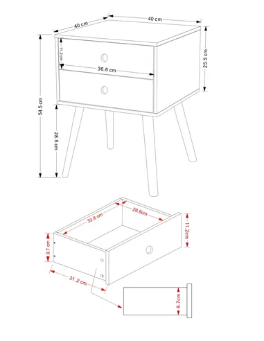 2 drawer & wood legs bedside cabinet
