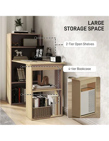 HOMCOM 120cm Computer Desk, Wooden PC Laptop Table with 6-Tier Storage Bookshelves, Home Office Working Study Desk, Writing Work