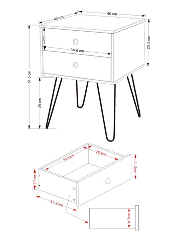 white & metal 2 drawer bedside cabinet