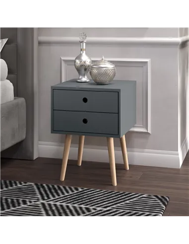 2 drawer & wood legs bedside cabinet