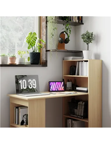 HOMCOM 120cm Computer Desk, Wooden PC Laptop Table with 6-Tier Storage Bookshelves, Home Office Working Study Desk, Writing Work