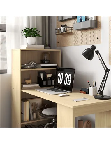 HOMCOM 120cm Computer Desk, Wooden PC Laptop Table with 6-Tier Storage Bookshelves, Home Office Working Study Desk, Writing Work