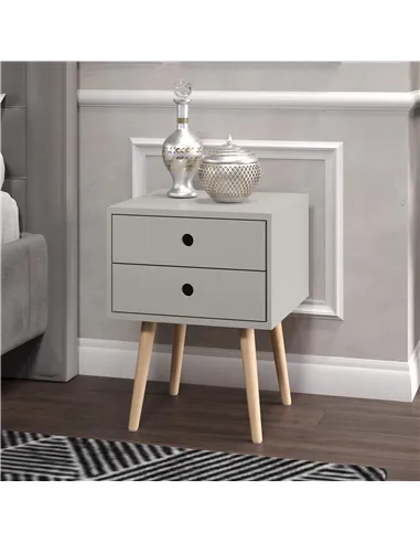 2 drawer & wood legs bedside cabinet