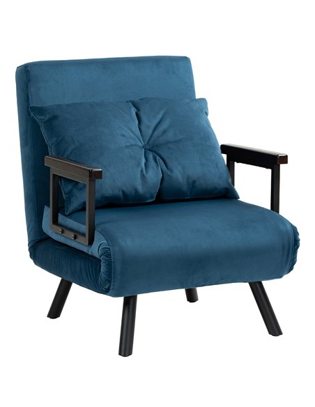 HOMCOM 4-in-1 Velvet-Feel Single Chair Bed, with Pillow - Navy Blue