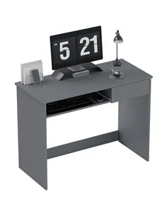HOMCOM 100cm Compact Computer Desk with Keyboard Tray, Home Office Desk with Drawer for Bedroom Study, Grey