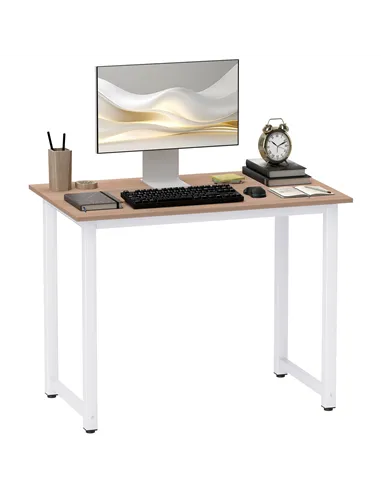 HOMCOM Computer Desk, Writing Table, 100 x 60 x 76cm Workstation for Home Office, Study with Metal Frame, Simple Assembly, White