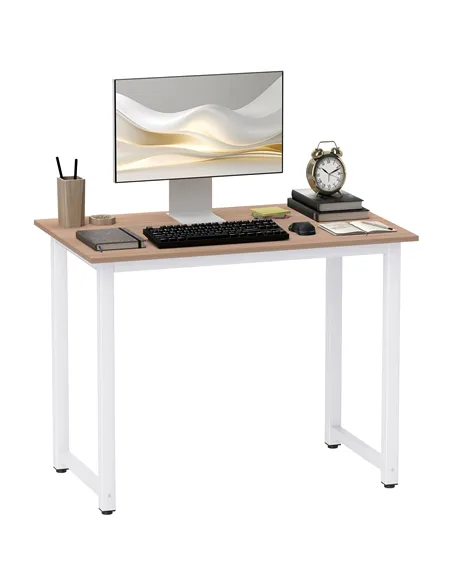 HOMCOM Computer Desk, Writing Table, 100 x 60 x 76cm Workstation for Home Office, Study with Metal Frame, Simple Assembly, White