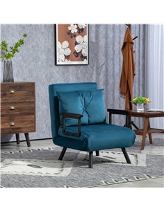 HOMCOM 4-in-1 Velvet-Feel Single Chair Bed, with Pillow - Navy Blue 2