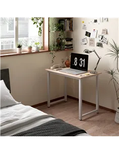 HOMCOM Computer Desk, Writing Table, 100 x 60 x 76cm Workstation for Home Office, Study with Metal Frame, Simple Assembly, White 2