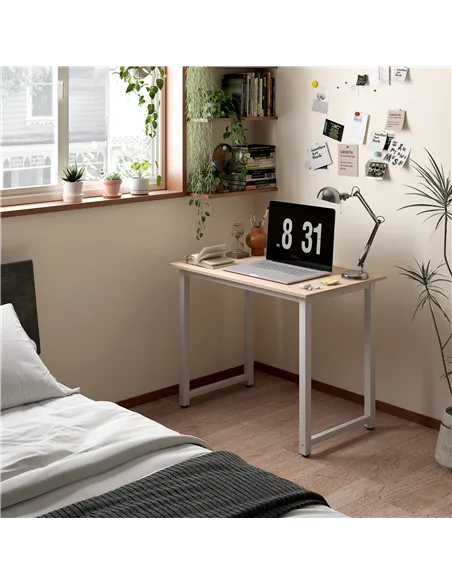 HOMCOM Computer Desk, Writing Table, 100 x 60 x 76cm Workstation for Home Office, Study with Metal Frame, Simple Assembly, White