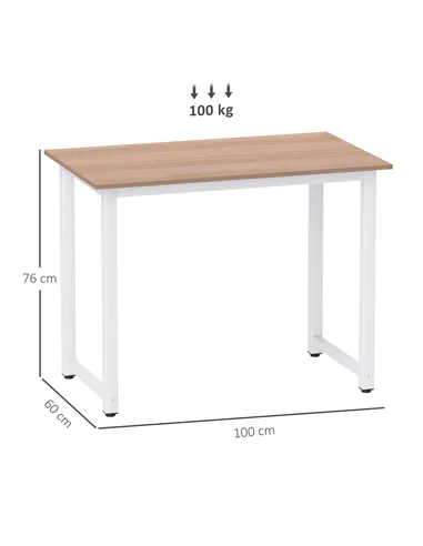 HOMCOM Computer Desk, Writing Table, 100 x 60 x 76cm Workstation for Home Office, Study with Metal Frame, Simple Assembly, White