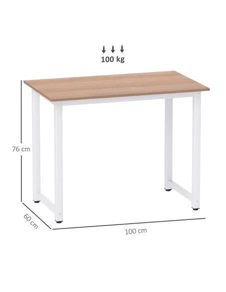 HOMCOM Computer Desk, Writing Table, 100 x 60 x 76cm Workstation for Home Office, Study with Metal Frame, Simple Assembly, White