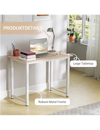 HOMCOM Computer Desk, Writing Table, 100 x 60 x 76cm Workstation for Home Office, Study with Metal Frame, Simple Assembly, White