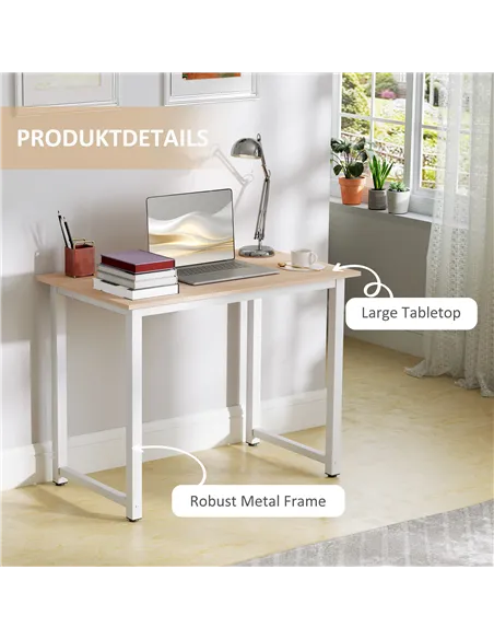 HOMCOM Computer Desk, Writing Table, 100 x 60 x 76cm Workstation for Home Office, Study with Metal Frame, Simple Assembly, White