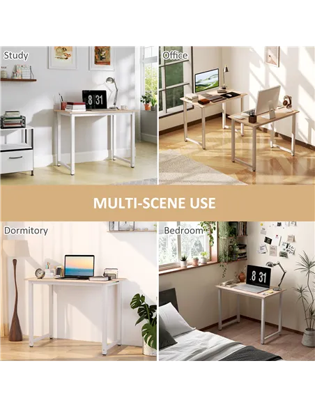 HOMCOM Computer Desk, Writing Table, 100 x 60 x 76cm Workstation for Home Office, Study with Metal Frame, Simple Assembly, White
