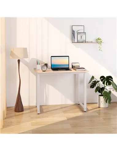 HOMCOM Computer Desk, Writing Table, 100 x 60 x 76cm Workstation for Home Office, Study with Metal Frame, Simple Assembly, White