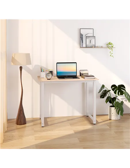 HOMCOM Computer Desk, Writing Table, 100 x 60 x 76cm Workstation for Home Office, Study with Metal Frame, Simple Assembly, White