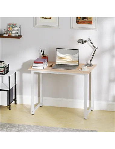 HOMCOM Computer Desk, Writing Table, 100 x 60 x 76cm Workstation for Home Office, Study with Metal Frame, Simple Assembly, White