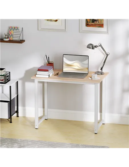 HOMCOM Computer Desk, Writing Table, 100 x 60 x 76cm Workstation for Home Office, Study with Metal Frame, Simple Assembly, White