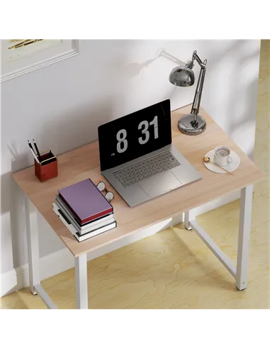 HOMCOM Computer Desk, Writing Table, 100 x 60 x 76cm Workstation for Home Office, Study with Metal Frame, Simple Assembly, White