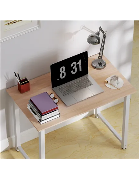 HOMCOM Computer Desk, Writing Table, 100 x 60 x 76cm Workstation for Home Office, Study with Metal Frame, Simple Assembly, White