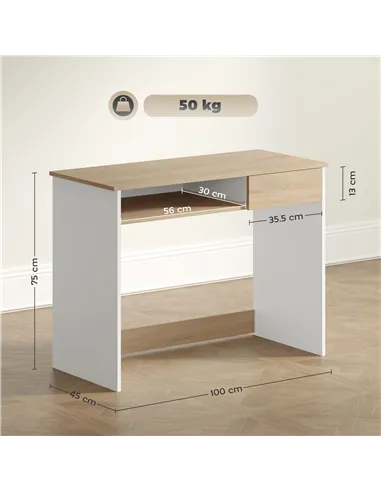 HOMCOM 100cm Compact Computer Desk with Keyboard Tray, Home Office Desk with Drawer for Bedroom Study, Oak