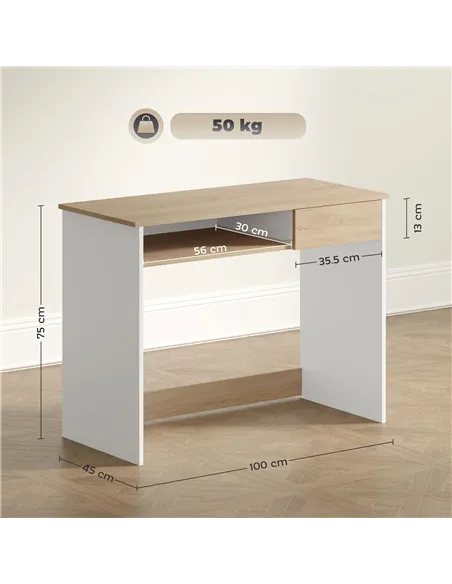 HOMCOM 100cm Compact Computer Desk with Keyboard Tray, Home Office Desk with Drawer for Bedroom Study, Oak