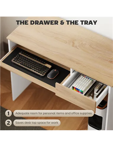 HOMCOM 100cm Compact Computer Desk with Keyboard Tray, Home Office Desk with Drawer for Bedroom Study, Oak