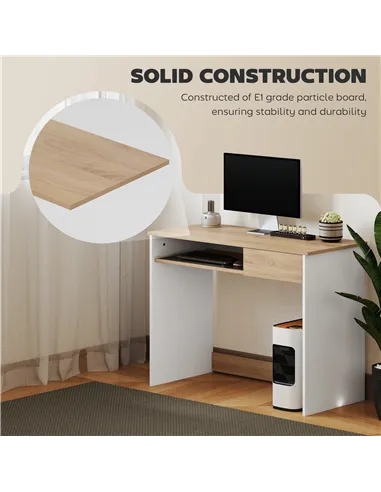 HOMCOM 100cm Compact Computer Desk with Keyboard Tray, Home Office Desk with Drawer for Bedroom Study, Oak