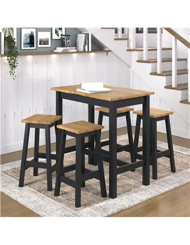 Core Products Corona Black live edge large rectangular high breakfast bar table & pair bar stool SET