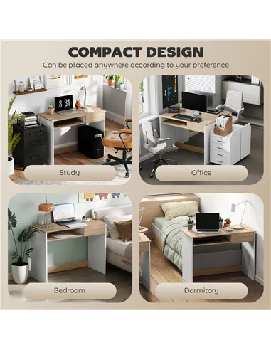 HOMCOM 100cm Compact Computer Desk with Keyboard Tray, Home Office Desk with Drawer for Bedroom Study, Oak