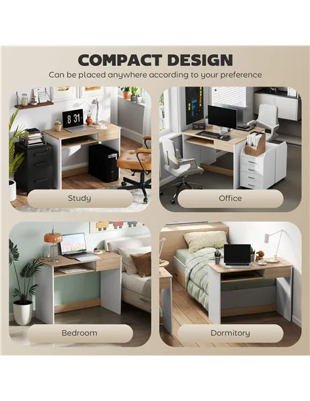 HOMCOM 100cm Compact Computer Desk with Keyboard Tray, Home Office Desk with Drawer for Bedroom Study, Oak