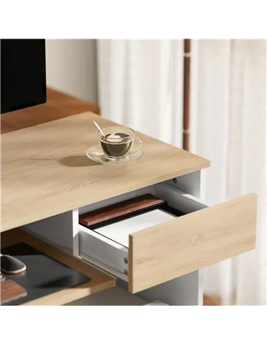 HOMCOM 100cm Compact Computer Desk with Keyboard Tray, Home Office Desk with Drawer for Bedroom Study, Oak