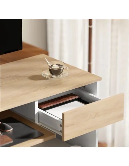 HOMCOM 100cm Compact Computer Desk with Keyboard Tray, Home Office Desk with Drawer for Bedroom Study, Oak