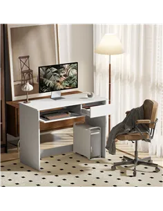 HOMCOM 100cm Compact Computer Desk with Keyboard Tray, Home Office Desk with Drawer for Bedroom Study, White 2