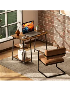 HOMCOM Industrial-Style Work Desk, with Shelves - Brown/Black 2