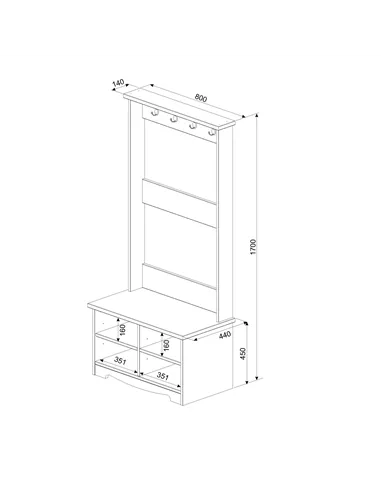 Core Products Corona Grey hall shoe bench with hat & coat rack