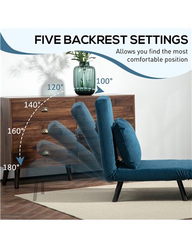 HOMCOM 4-in-1 Velvet-Feel Single Chair Bed, with Pillow - Navy Blue