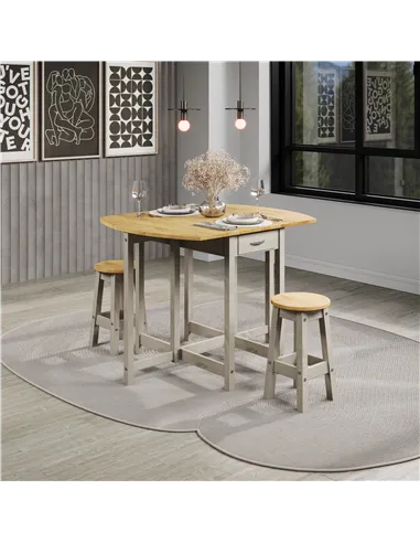Core Products Corona Grey oval breakfast drop leaf gateleg table & 2 stool set
