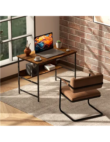 HOMCOM 2-Tier Computer Desk, 100 x 60 cm, Rustic Brown