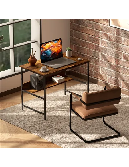 HOMCOM 2-Tier Computer Desk, 100 x 60 cm, Rustic Brown