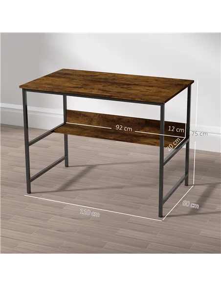 HOMCOM 2-Tier Computer Desk, 100 x 60 cm, Rustic Brown