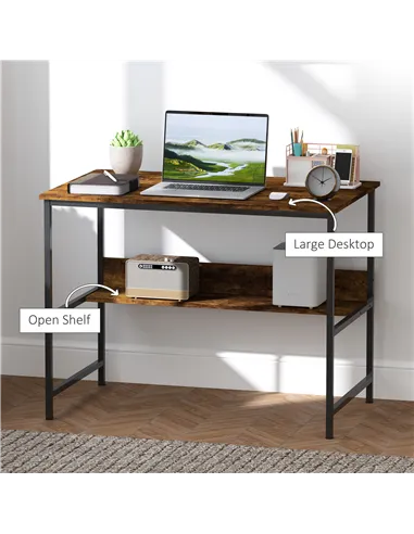 HOMCOM 2-Tier Computer Desk, 100 x 60 cm, Rustic Brown