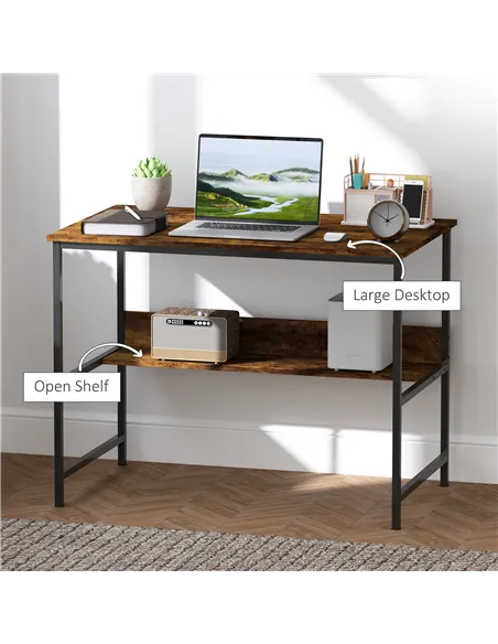 HOMCOM 2-Tier Computer Desk, 100 x 60 cm, Rustic Brown
