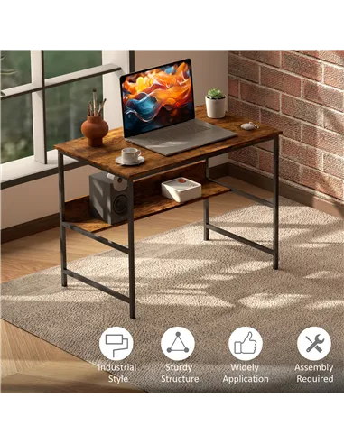HOMCOM 2-Tier Computer Desk, 100 x 60 cm, Rustic Brown
