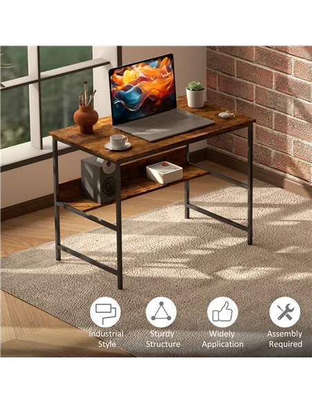 HOMCOM 2-Tier Computer Desk, 100 x 60 cm, Rustic Brown