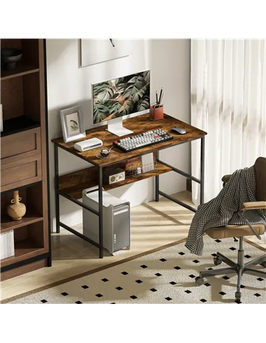 HOMCOM 2-Tier Computer Desk, 100 x 60 cm, Rustic Brown