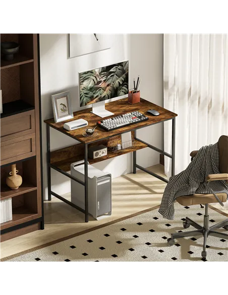 HOMCOM 2-Tier Computer Desk, 100 x 60 cm, Rustic Brown